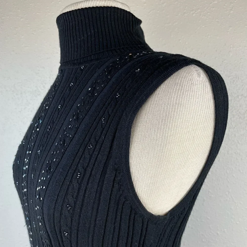 RQT Sleeveless Beaded Sweater Top Size Petite L EUC